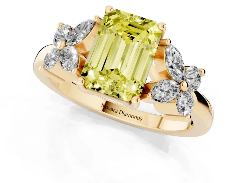 Emerald Cut Floral Engagement Ring Setting for a Fancy Yellow Lab-Grown Diamond | Yellow Gold