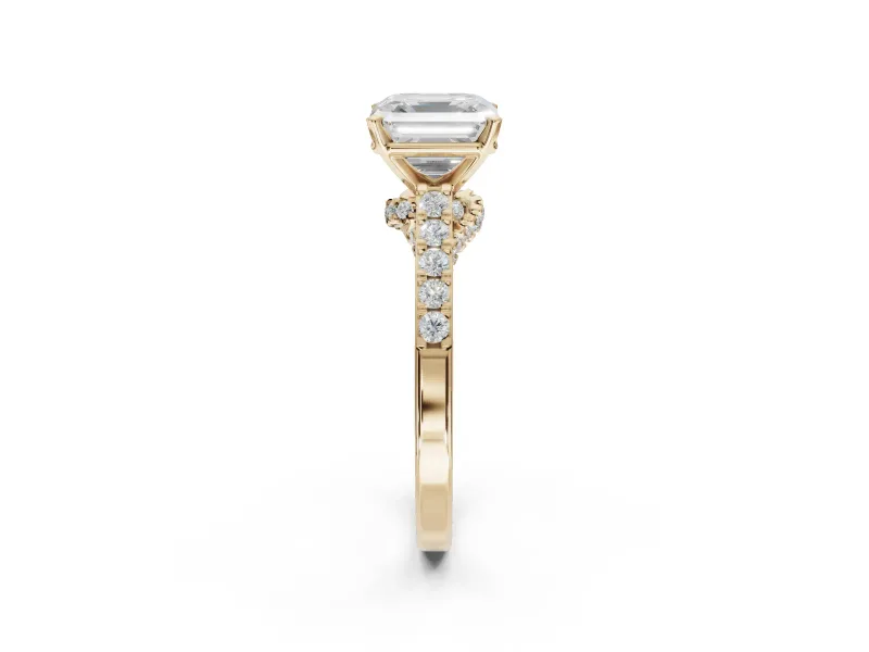 Asscher Cut Pavé Solitaire Engagement Ring Setting | Crossover Gallery | Yellow Gold
