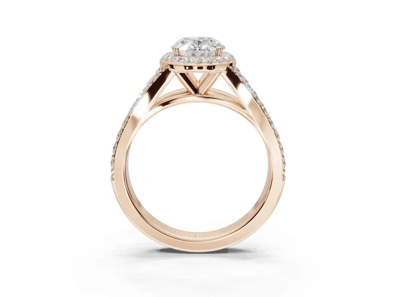 Oval Halo Pavé Engagement Ring Setting | Narrow Split Shank | Rose Gold