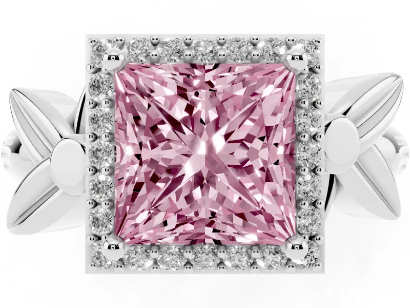 Princess Cut Floral Halo Engagement Ring Setting for a Fancy Pink Lab-Grown Diamond | Platinum
