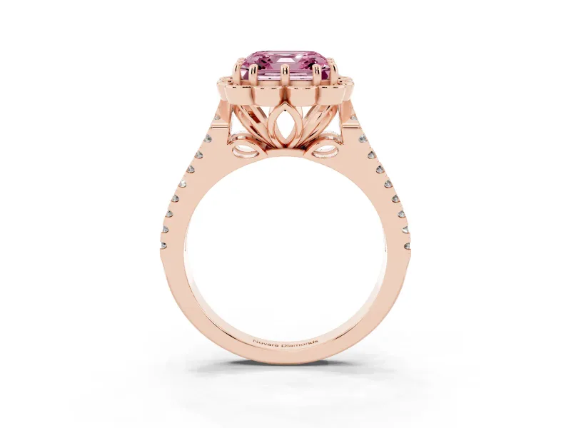 Asscher Cut Floral Halo Engagement Ring Setting for a Fancy Pink Lab-Grown Diamond | Pavé Split Shank | Rose Gold