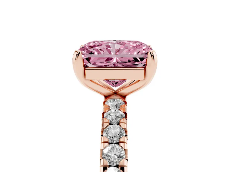Radiant Cut Pavé Engagement Ring Setting for a Fancy Pink Lab-Grown Diamond | Rose Gold