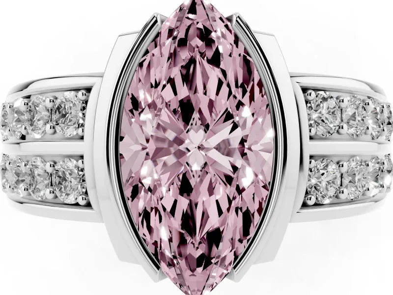Marquise Half Bezel Engagement Ring Setting for a Fancy Pink Lab-Grown Diamond | Double Row Channel Band | Platinum