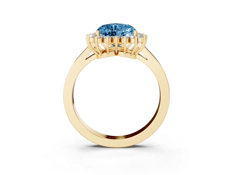 Heart-Shaped Scalloped Halo Engagement Ring Setting for a Fancy Blue Lab-Grown Diamond | Yellow Gold