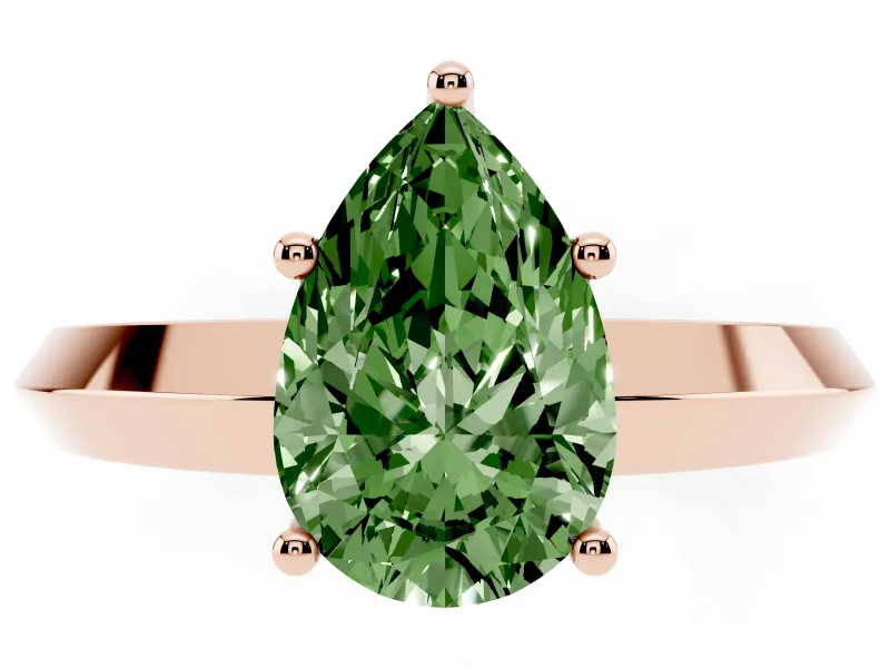 Fancy Green Pear Cut Diamond Solitaire Engagement Ring Set in Rose gold with Flat Band and Prong Setting