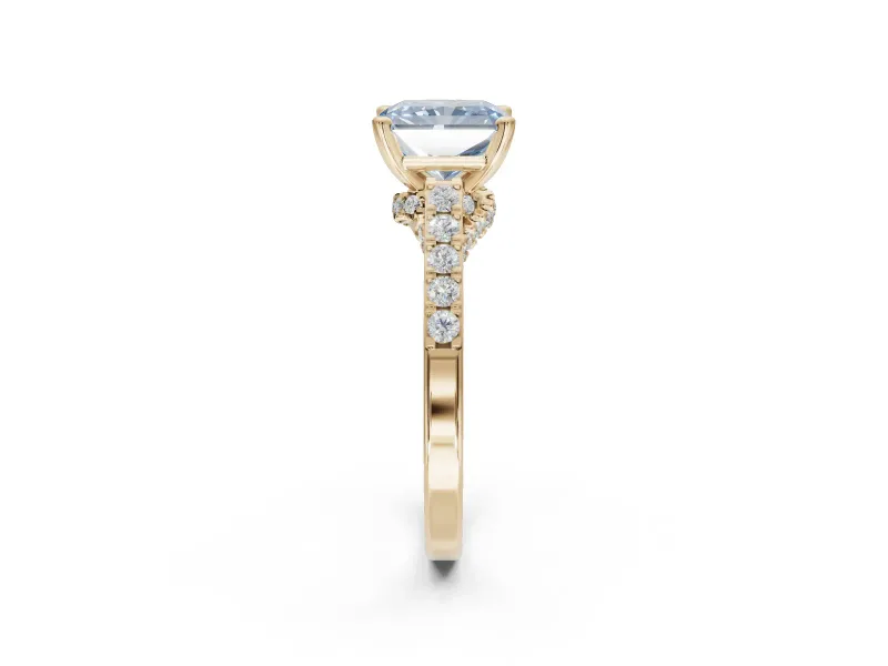 Radiant Cut Pavé Solitaire Engagement Ring Setting for a Fancy Blue Lab-Grown Diamond | Crossover Gallery | Yellow Gold