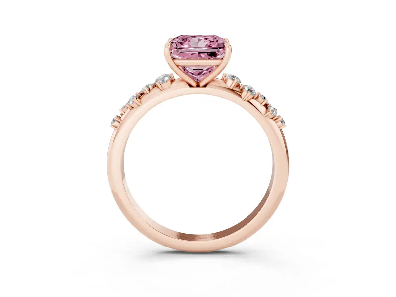 Fancy Pink Princess Cut Diamond Cluster Solitaire Ring Set in Rose gold with Prong Setting