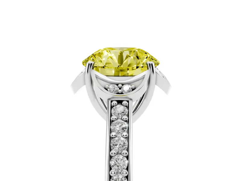 Round Floral Pavé Engagement Ring Setting for a Fancy Yellow Lab-Grown Diamond | White Gold