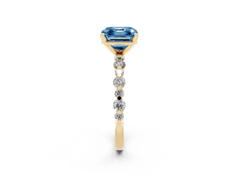 Asscher Cut Pavé Solitaire Engagement Ring Setting for a Fancy Blue Lab-Grown Diamond | Yellow Gold