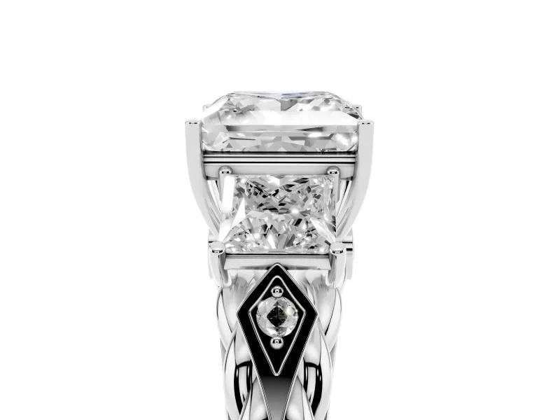 Princess Cut Three Stone Engagement Ring Setting | Braided Band | Platinum