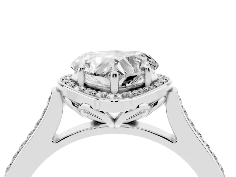 Heart-Shaped Petal Tip Halo Engagement Ring Setting | Single Row Pavé Band | White Gold