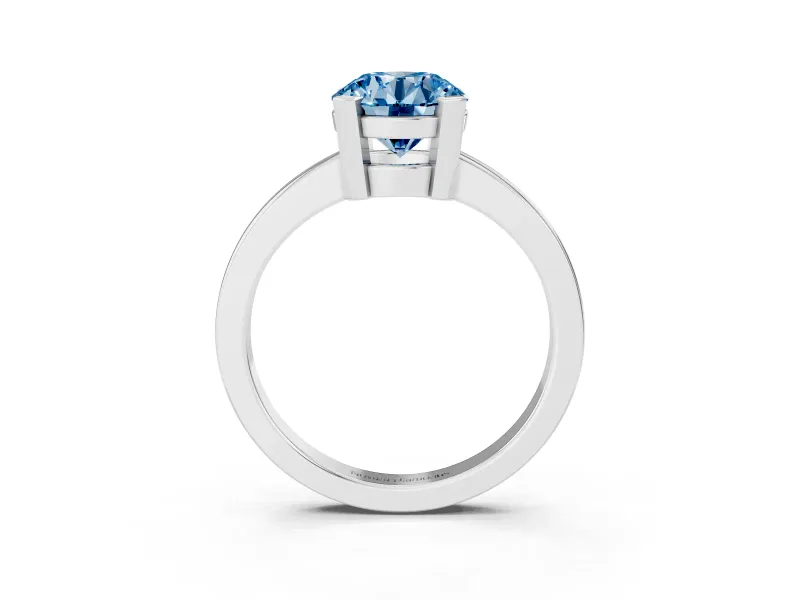 Fancy Blue Round Cut Diamond Solitaire Ring Set in Silver with Prong Head and Smooth Polished Band