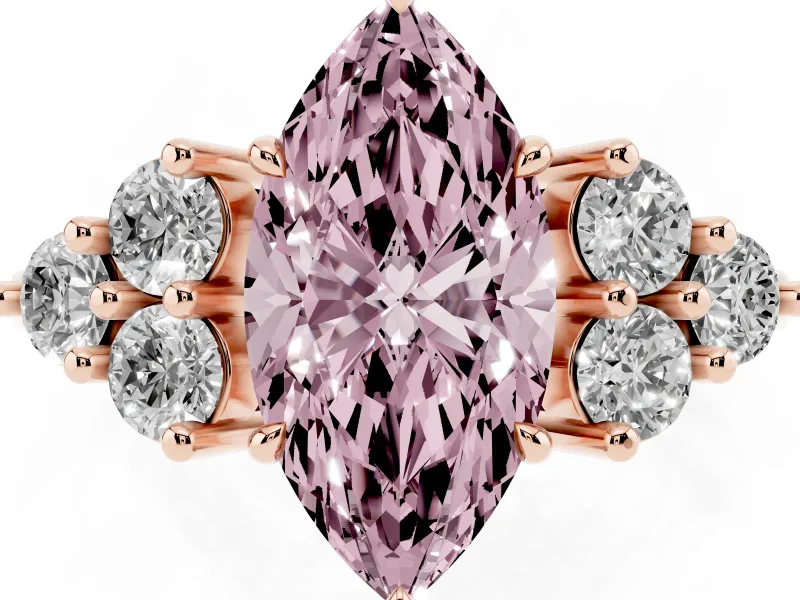 Marquise Cluster Side Stone Engagement Ring Setting for a Fancy Pink Lab-Grown Diamond | Rose Gold