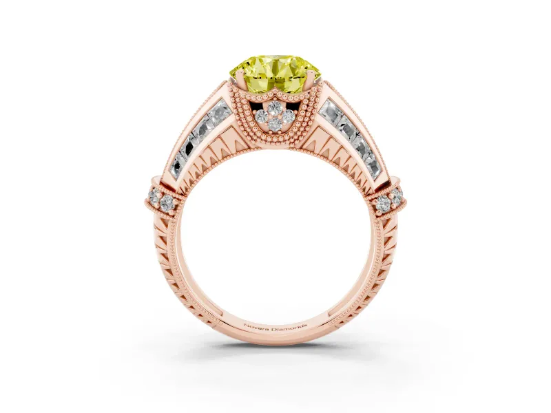 Round Vintage Milgrain Engagement Ring Setting for a Fancy Yellow Lab-Grown Diamond | Hidden Halo | Rose Gold