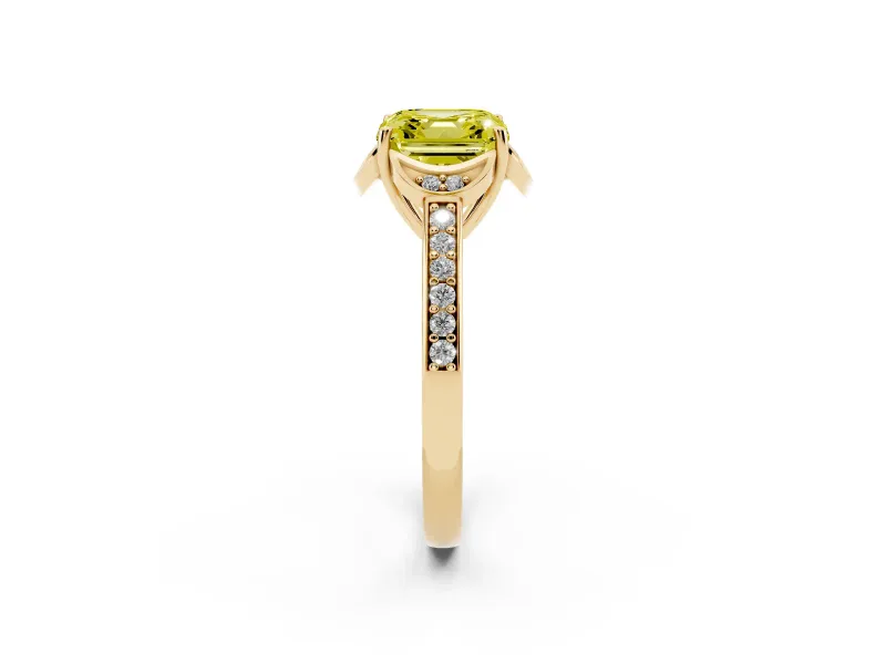 Asscher Cut Floral Pavé Engagement Ring Setting for a Fancy Yellow Lab-Grown Diamond | Yellow Gold