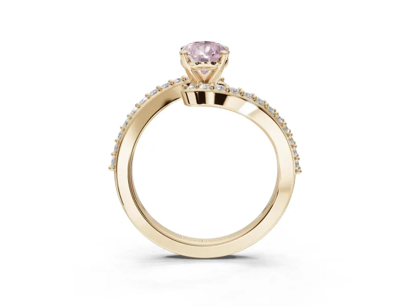 Pear-Shaped Bypass Pavé Engagement Ring Setting for a Fancy Pink Lab-Grown Diamond | Yellow Gold