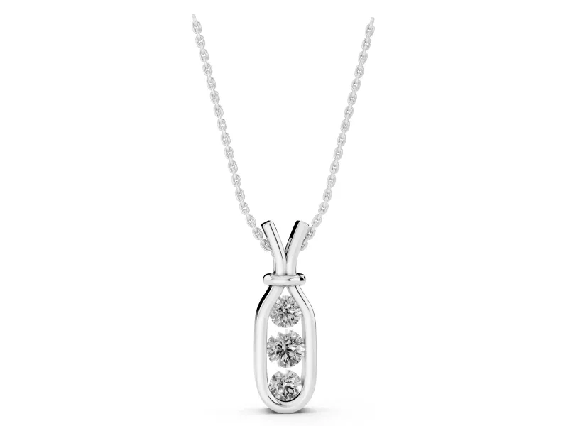 Round Lab-Grown Diamond Three-Stone Open Loop Pendant Necklace | V-Shaped Bail | Sterling Silver
