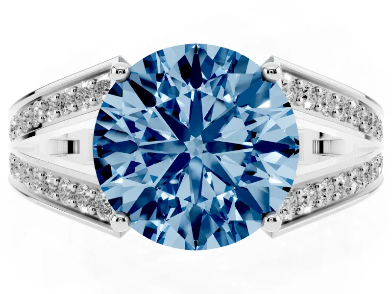 Round Split Shank Pavé Engagement Ring Setting for a Fancy Blue Lab-Grown Diamond | Platinum