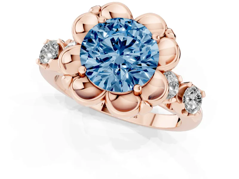 Round Floral Engagement Ring Setting for a Fancy Blue Lab-Grown Diamond | Petal Frame | Rose Gold