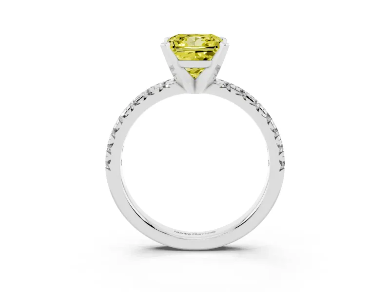Fancy Yellow Princess Cut Diamond Solitaire Pavé Engagement Ring Set in Silver with Round Band and Prong Setting