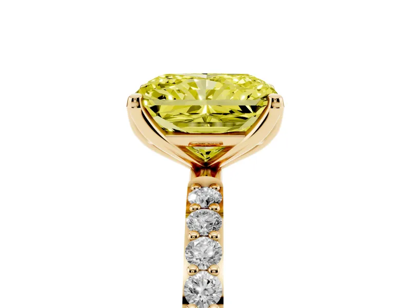 Radiant Cut Pave Solitaire Engagement Ring Setting for a Fancy Yellow Lab-Grown Diamond | Slim Band | Yellow Gold