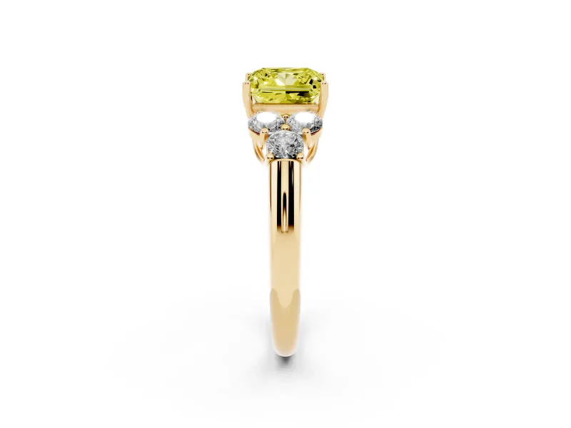 Princess Cut Side Stone Engagement Ring Setting for a Fancy Yellow Lab-Grown Diamond | Yellow Gold