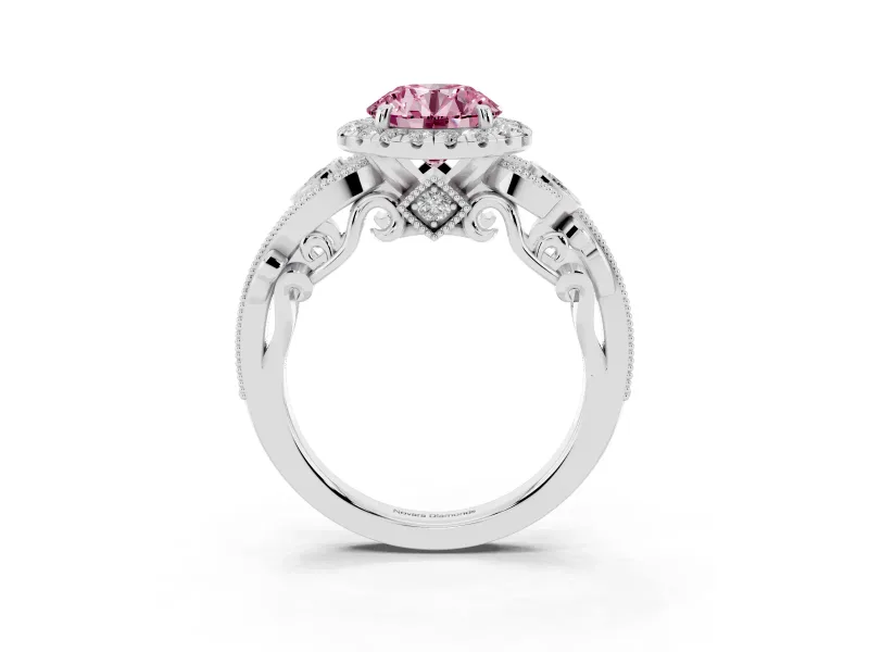 Round Vintage Halo Engagement Ring Setting for a Fancy Pink Lab-Grown Diamond | White Gold