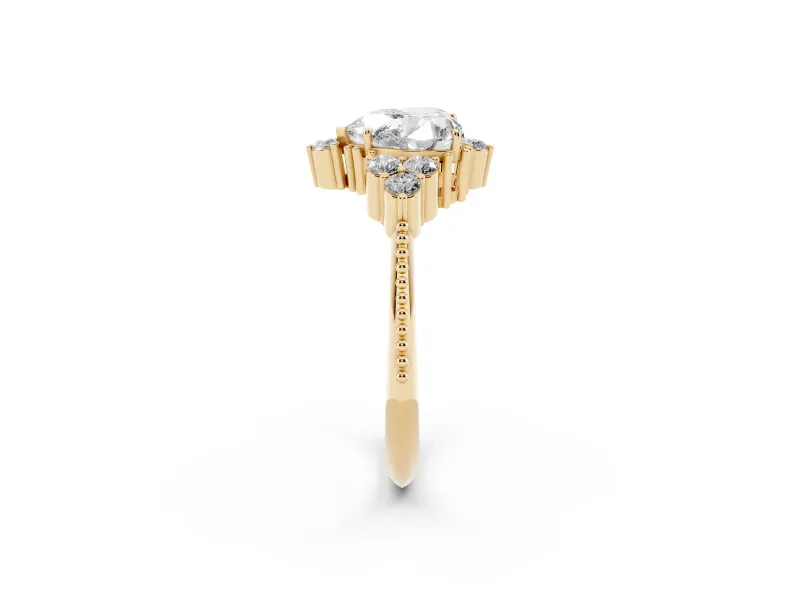 Heart-Shaped Vintage Cluster Engagement Ring Setting | Beaded Edges | Yellow Gold