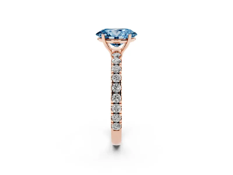 Oval Pave Engagement Ring Setting for a Fancy Blue Lab-Grown Diamond | Shared Prong Band | Rose Gold