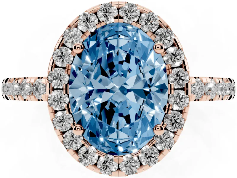 Oval Halo Engagement Ring Setting for a Fancy Blue Lab-Grown Diamond | Pavé Band | Rose Gold