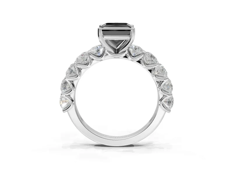 Princess Cut Side Stone Engagement Ring Setting for a Black Center | White Gold