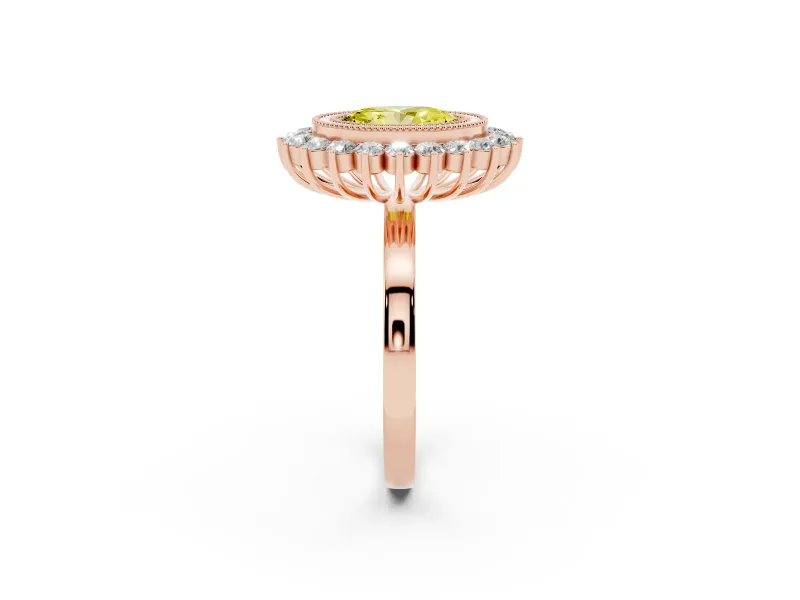 Oval Bezel Halo Engagement Ring Setting for a Fancy Yellow Lab-Grown Diamond | Rose Gold