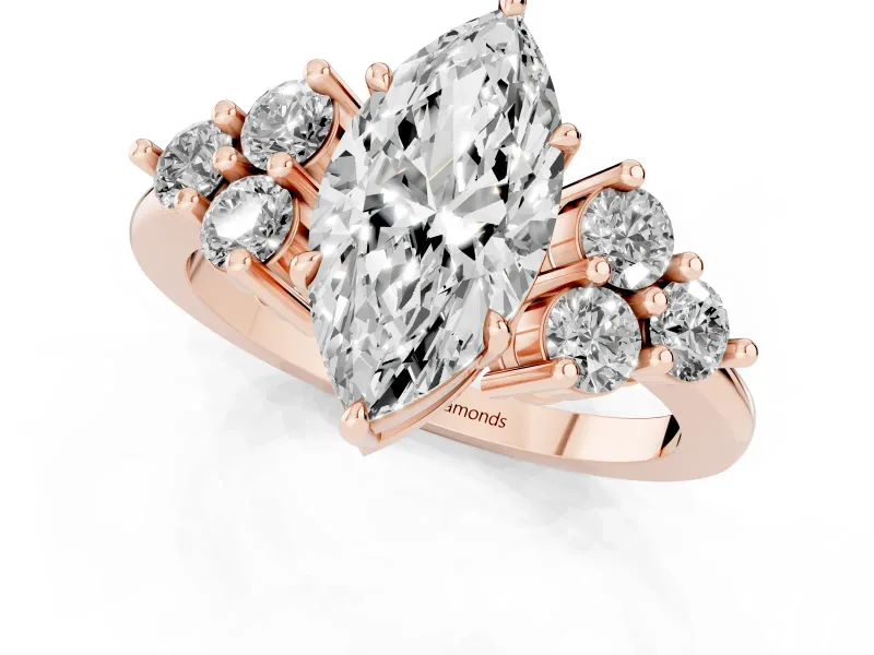 Marquise Cluster Side Stone Engagement Ring Setting | Plain Band | Rose Gold