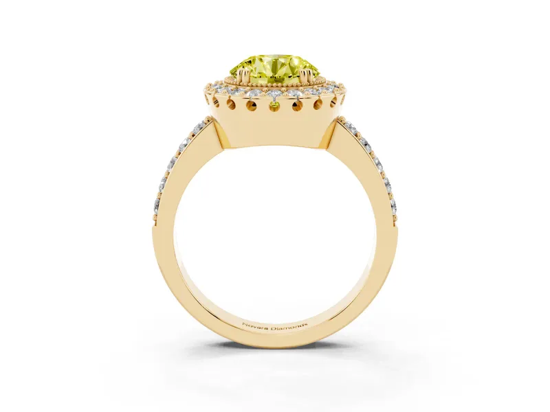 Round Vintage Milgrain Halo Engagement Ring Setting for a Fancy Yellow Lab-Grown Diamond | Pierced Gallery | Yellow Gold