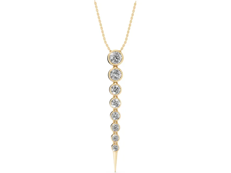 Round Lab-Grown Diamond Graduated Bezel Drop Necklace | Tapered Spike Tip | Yellow Gold