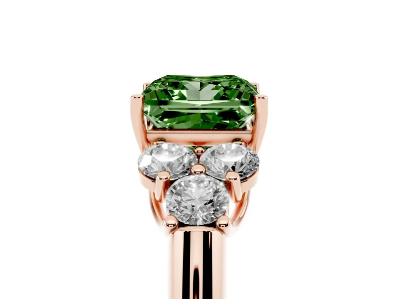 Princess Cut Side Stone Engagement Ring Setting for a Fancy Green Lab-Grown Diamond | Rose Gold