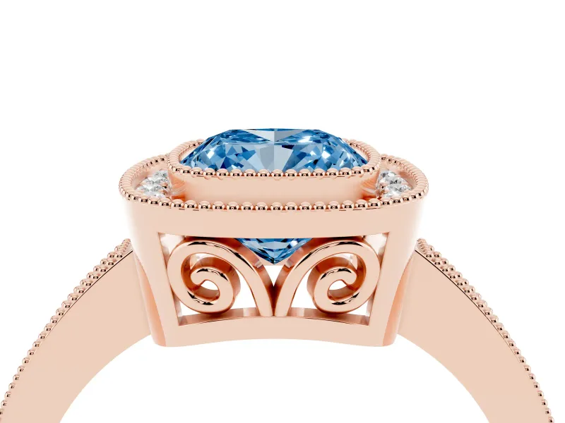 Cushion Cut Milgrain Halo Engagement Ring Setting for a Fancy Blue Lab-Grown Diamond | Rose Gold