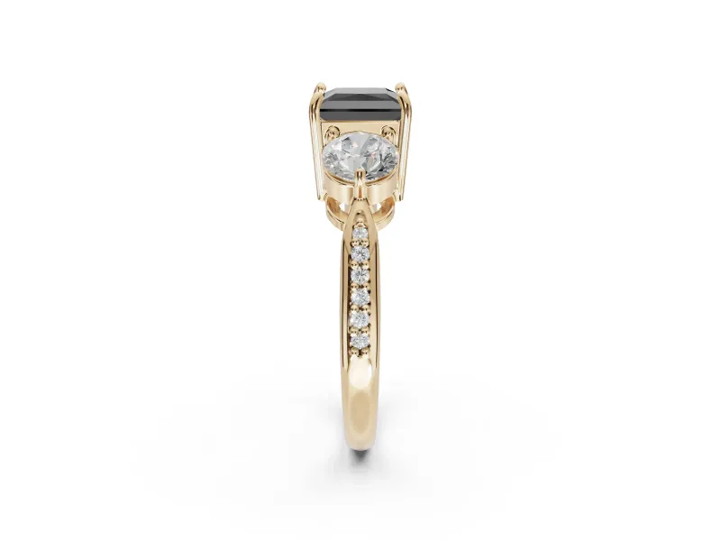 Fancy Black Princess Cut Lab-Grown Diamond Three-Stone Ring Set in Yellow Gold with Channel-Set Band and Prong Setting