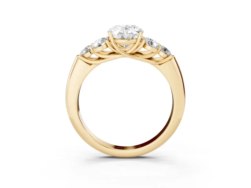 Oval Side Stone Engagement Ring Setting | Triangle Side Clusters | Yellow Gold