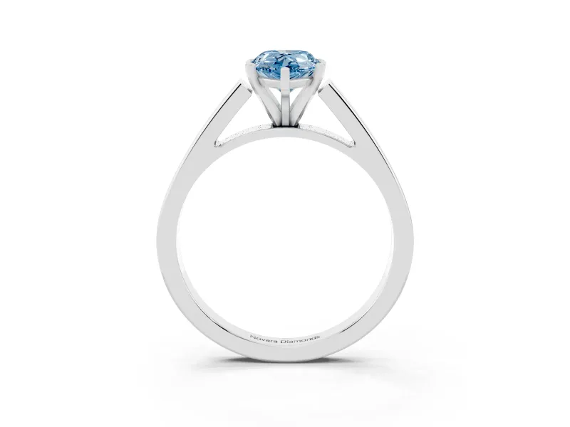 Fancy Blue Pear Cut Diamond Solitaire Engagement Ring Set in White gold with Prong Setting and Tapered Band