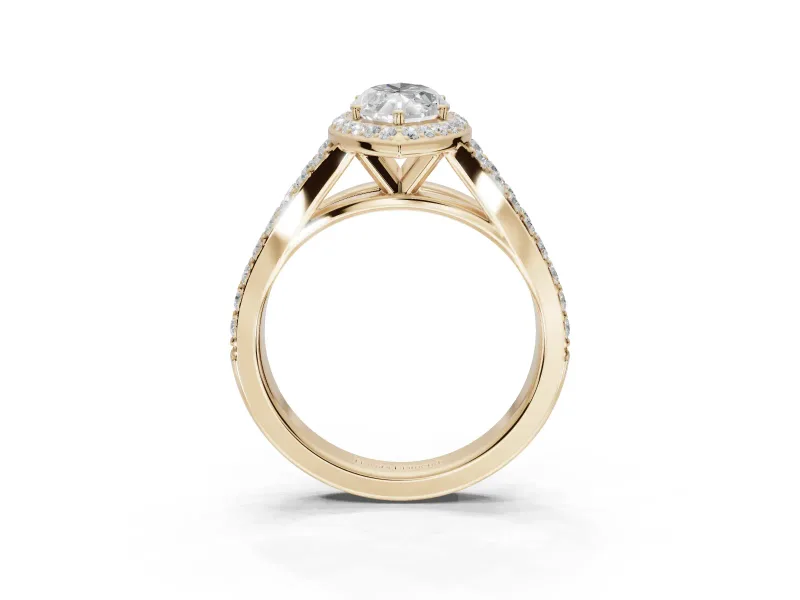 Marquise Halo Pavé Engagement Ring Setting | Narrow Split Shank | Yellow Gold