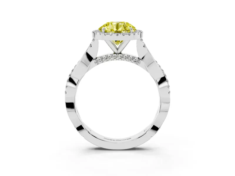 Round Halo Engagement Ring Setting for a Fancy Yellow Lab-Grown Diamond | Pavé Twist Band | Platinum