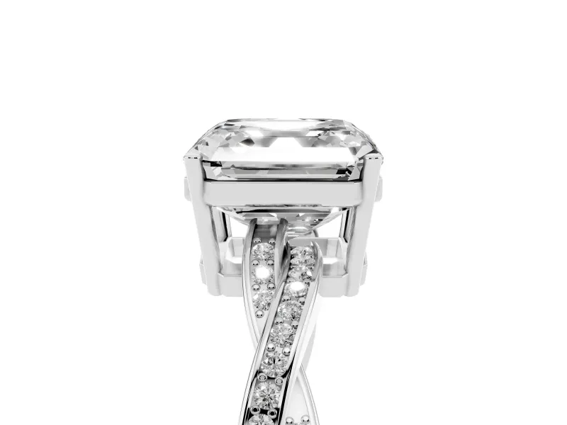 Asscher Cut Twisted Pavé Solitaire Engagement Ring Setting | Open Basket | Sterling Silver