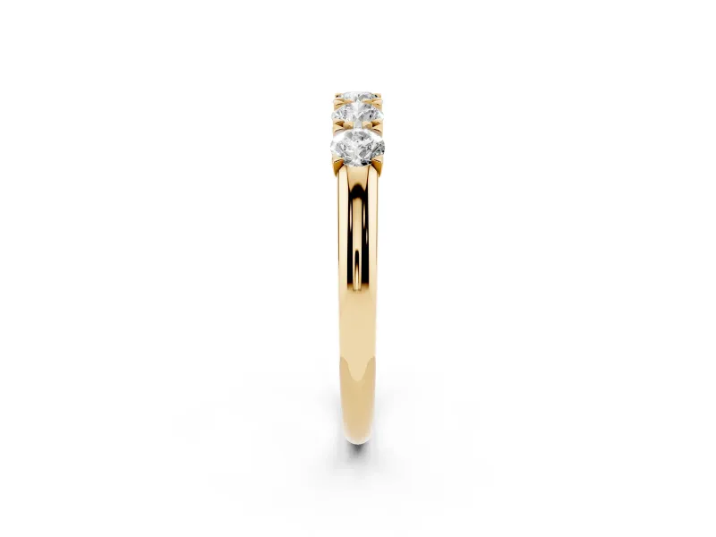 Round Diamond Channel Half Eternity Band Set in Yellow gold with Shared Prongs