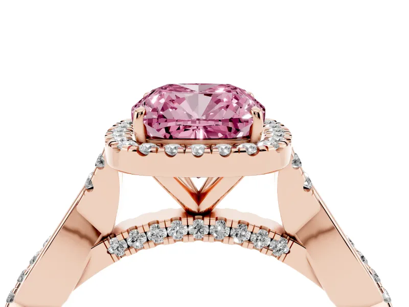 Cushion Cut Twist Halo Engagement Ring Setting for a Fancy Pink Lab-Grown Diamond | Rose Gold