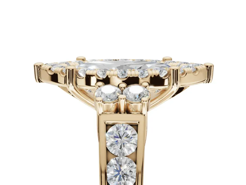 Marquise Halo Side Cluster Engagement Ring Setting | Graduated Channel Band | Yellow Gold