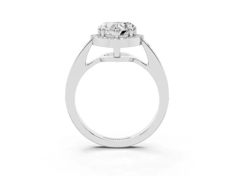 Heart Cut Diamond Halo Pavé Engagement Ring Set in White gold with Bezel Setting