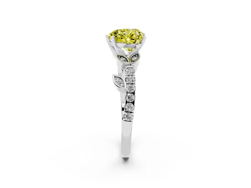 Heart-Shaped Leaf Pavé Engagement Ring Setting for a Fancy Yellow Lab-Grown Diamond | Sterling Silver