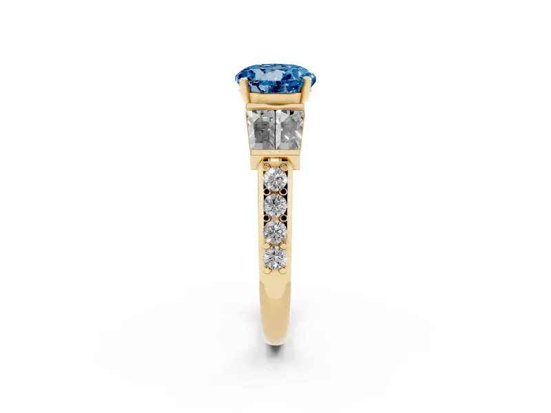 Round Channel Set Baguette Engagement Ring Setting for a Fancy Blue Lab-Grown Diamond | Yellow Gold