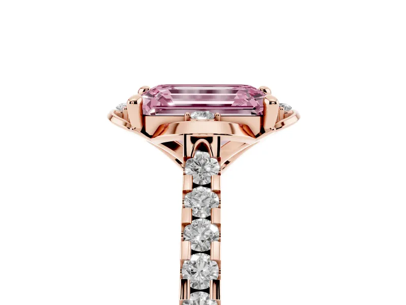 Emerald Cut Floral Petal Engagement Ring Setting for a Fancy Pink Lab-Grown Diamond | Petal Accents | Rose Gold